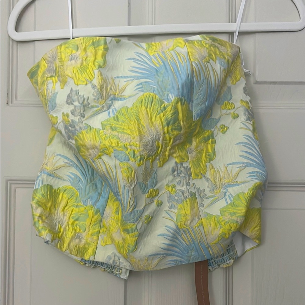 WONDERLAND Giorgia Strapless Top - Yellow and Blue Floral